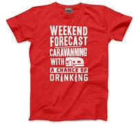 HotScamp Weekend Forecast Caravanning with a Chance of Drinking - Mens Unisex T-Shirt - Funny Caravan Owner Camper Camping L red