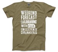 HotScamp Weekend Forecast Caravanning with a Chance of Drinking - Mens Unisex T-Shirt - Funny Caravan Owner Camper Camping L Khaki