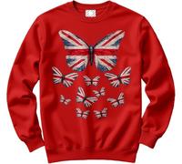 HotScamp Women's Union Jack Jumper for Kids, Teens and Adults - Butterfly British Flag Sweatshirt - Britain Flag Top Football Woman Girl Ladies Proud Red Medium