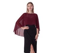 Hotshawl Capelets for women Chiffon Cape Shawls and Wraps for Evening Dress Wedding Capes Cover Up, Burgundy, One Size