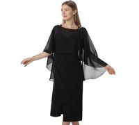 Hotshawl Capelets for women Chiffon Cape Shawls and Wraps for Evening Dress Wedding Capes Cover Up, Black, One Size