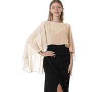 Hotshawl Capelets for women Chiffon Cape Shawls and Wraps for Evening Dress Wedding Capes Cover Up, Champagne, One Size