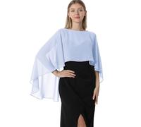 Hotshawl Capelets for women Chiffon Cape Shawls and Wraps for Evening Dress Wedding Capes Cover Up, Light Blue, One Size