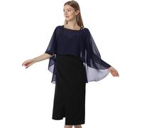 Hotshawl Capelets for women Chiffon Cape Shawls and Wraps for Evening Dress Wedding Capes Cover Up, Navy, One Size