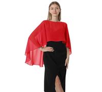 Hotshawl Capelets for women Chiffon Cape Shawls and Wraps for Evening Dress Wedding Capes Cover Up, Red, One Size