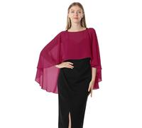 Hotshawl Capelets for women Chiffon Cape Shawls and Wraps for Evening Dress Wedding Capes Cover Up, Wine Red, One Size