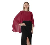 Hotshawl Capelets for women Chiffon Cape Shawls and Wraps for Evening Dress Wedding Capes Cover Up, Wine Red, One Size