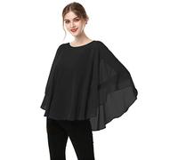 Hotshawl Capes for Womens Casual chiffon shawl Casual Chiffon Cape Sheer shawls and wraps Poncho Capelets Cover Up, Black, One size