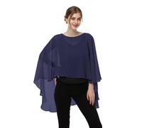 Hotshawl Soft Chiffon Capelet capes Poncho Stole For Womens Cover Up, Navy, Large