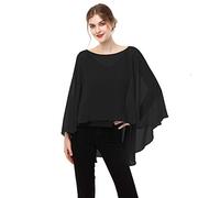 Hotshawl Soft Chiffon Capelet Plus capes Poncho Casual Capelets For Womens Cover Up, Black, Large