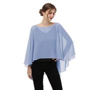 Hotshawl Soft Chiffon Capelet Plus capes Poncho Casual Capelets For Womens Cover Up, Dusty Blue, Large
