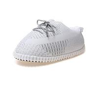 HOTSNAP Sneaker Slippers, Oversized Plush Trainer Slippers (White Reflective)