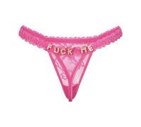 HOTSO Personalized Thongs for Women Floral Lace Underwear Underpants Low Rise Mesh Knickers G String Bikini Bottom Funny Hipster Gold Letter (UK, Alpha, XL, Regular, Regular, Standard, Pink-FUCK ME)