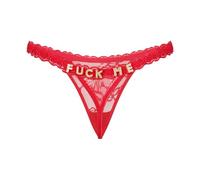 HOTSO Personalized Thongs for Women Floral Lace Underwear Underpants Low Rise Mesh Knickers G String Bikini Bottom Funny Hipster Gold Letter (UK, Alpha, XL, Regular, Regular, Standard, Red-FUCK ME)
