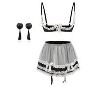 HOTSO Sexy School Girl Outfit Women Sexy Half Cup Sheer Bra and Tartan Mini Ruffle Skirt Adult Anime Cosplay Costume Lingerie Sets Naughty Babydoll Nightwear for Valentines