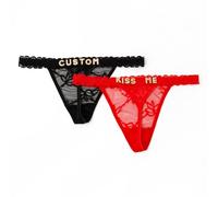 HOTSO sexy underpants women cottom kiss me baby printed g string (UK, Alpha, One Size, Regular, Regular, Red+Black)