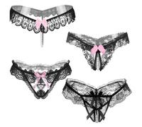 HOTSO Women Lace Thong Panties Multipacks Knickers Plus Size Sheer G String | sexy mesh knickers 4 packs lace underwear underpants low rise cutout briefs hipsters french maid elegant for date nights