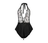 HOTSO Women's Sexy Lingerie One Piece Teddy Bodysuit Halter Tie Deep V Mini See Through Mesh Sheer Soft Floral Lace Chemise Backless Strappy Jumpsuit, Naughty Babydoll Negligees for Women UK S-XL