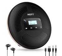 HOTT Portable CD Player 1800mAh Rechargeable CD Player with Bluetooth and FM Transmitter Ideal for Travel, Home and Car with Stereo Headphones and Shockproof Design (Black)