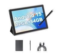 HOTTABLET 10" Android 15 Tablet, 12(4+8Expand) GB RAM+64GB ROM, 2+8MP Dual Camera, 6000mAh Battery (Tablet+case+Stylus) (Black)