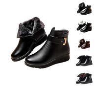 Hotter Women's Leahter Ankle Boots - Waterproof, Warm, Snow Boots with Non-Slip Wedge Heels - Side Zipper, Next Day Delivery