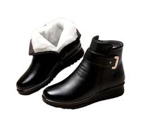 Hotter Women's Winter Boots - Wide Fit Low Heel Side Zipper Short Leather Ankle Boots - Durable Wedge Thigh High Irregular Choice Shoes
