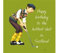 Hottest Shot in Scotland Birthday Greetings Card, Designed by Erica Sturla for Holy Mackerel. Card is 150mm Square and Blank Inside.