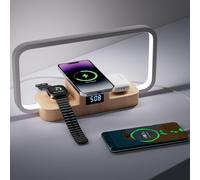 Hottoerak Bedside Lamp with Wireless Charger, Night Light with USB Port, 5 Color Modes & Stepless Dimming & Time Display for Bedroom