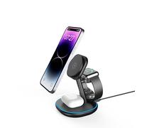 HotTopStar Magnetic 3 in 1 Wireless Charging Station, Fast Wireless Charger, 15W Qi2 Wireless Charger Stand for iPhone 16/15/14/13, for Watch Ultra 9 8 7 6 5 4 3 2 and for Air Pods 3 2 Pro, Black