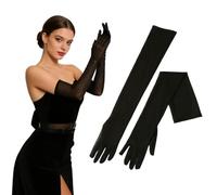 HOTTuoHong Stretchy Mesh Opera Gloves - Long Black Sheer Gloves for Women, Tulle Formal Glove 1920s Flapper Dance Costume Accessories for Halloween, Prom, Tea Party, Bridal Wedding (Black)