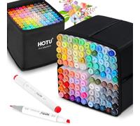 HOTU Alcohol Markers, 100 Colors Dual Tips, Permanent Art Marker Set for Adults Kids, Alcohol Based Markers for Coloring, Sketching, Drawing with Non-Blending Pad(Chisel & Fine)