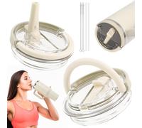 HOTUT 2 Pack Leak Proof Lid for Stanley Cup, 40 oz Tumbler Flip Straw Lid Replacement fit for Stanley Quencher, Leak Proof Splash Resistant Tumbler Lids with 2 Straws and 2 Cleaning Brush