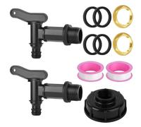 HOTUT 2 Pcs 3/4" Water Butt Tap, Snap-Fit Hosepipe Rain Barrel BSP Thread Replacement Water Tap, Plastic Snap-Fit Water Butt Connector Kit with Brass Nut for Home Garden Water Connectors, Black