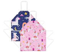 HOTUT 2 Pcs Kids Aprons, Cartoon Style Adjustable Child Chef Aprons, Unicorn Print Children's Apron for Kids Toddler Painting Baking Artist (Pink+Blue)