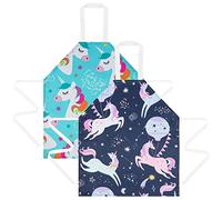 HOTUT 2 Pcs Kids Aprons, Cartoon Style Adjustable Child Chef Aprons, Unicorn Print Children's Apron for Kids Toddler Painting Baking Artist (Blue+Black)
