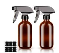 HOTUT 240ml Amber Empty Glass Spray Bottle for Cleaning, 2 Pcs Mist Water Spray Bottle for Hair, Essential Oils, Adjustable Trigger Sprayer Spray Stream Settings, Refillable Empty Gardening Atomizer