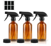 HOTUT 240ml Amber Empty Glass Spray Bottle for Cleaning, 3 Pcs Mist Water Spray Bottle for Hair, Essential Oils, Adjustable Trigger Sprayer Spray Stream Settings, Refillable Empty Gardening Atomizer