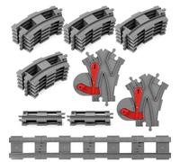HOTUT 26 PCS City Train Tracks, City Railway Rails for Train, Construction Toy Set Compatible with All Major Brand, Classic Tracks Gifts for Boys and Girls, 2 Change Track 20 Curved Rails 4 Straights