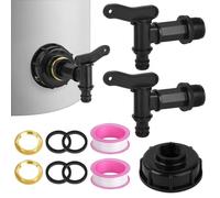 HOTUT 2Pcs 3/4" Water Butt Tap, Snap-Fit Hosepipe Rain Barrel Water Butts BSP Thread Replacement Water Tap, with Brass Nut, Black