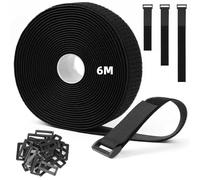 HOTUT 3.8cm*6m Heavy Duty Cinch Straps with 25 Plastic Buckles, Cut-to-Length Hook and Loop Securing Strap, Adjustable Reusable Fastening Cable Ties for Securing Cables, Hoses, Pipes, and More, Black