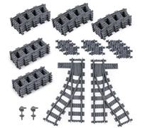 HOTUT 32 PCS City Train Tracks, City Railway Rail Set, Toy Train Track Extension Pack Compatible with All Major Brand - 8 Straights, 2 Crossing, 10 Flexible, 12 Curved Rails