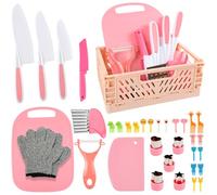 HOTUT 35 Pcs Kids Knife Set for Chopping, Kids Cooking Set with Foldable Storage Box, Crinkle Cutter, Cookie Cutters, Montessori Toys for 3 4 5 6Year Old Boys Girls Christmas Birthday Gifts, BPA-Free