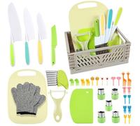 HOTUT 35 Pcs Kids Knife Set for Chopping, Mini Chef Kids Cooking Knife Set with Foldable Storage Box, Crinkle Cutter, Cookie Cutters, Montessori Toys for Christmas Birthday Gifts, BPA-Free