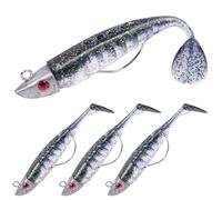 HOTUT 3D Eyes Soft Lures - 3 Pcs Pre-Rigged T Tail Artificial Baits for Sea Fishing Bass Pike Trout Perch