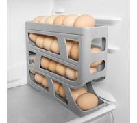 HOTUT 4 Tier Egg Holder for Fridge,Rolling Egg Dispenser Rack,Space Saving Egg Tray,Auto Rolling Fridge Egg Organizer,Automatically Rolling Egg Storage Container for Kitchen Refrigerator Table (Gray)