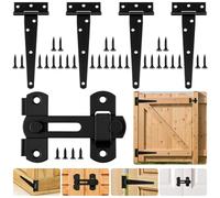 HOTUT 4X 6 Tee Hinges, Heavy Duty T-Hinges with 1 Stainless Steel Door Latch, Metal T Hinge with Rustproof Coating, for Wooden Gates, Shed Doors, Barn Doors & External Use