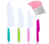 HOTUT 5 Pcs Kids Plastic Knives Set, Kids Knife for Chopping, Child Safety Kitchen Knives in 4 Sizes, Serrated Edges with Crinkle Cutter for Vegetables, Fruits, Salad, Cake (BPA-Free)