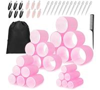 HOTUT 50Pcs Hair Rollers with Clips,24Pcs Self Grip Hair Rollers Set,4 Sizes,24Pcs Duckbill Clip,a Storage Bag and a Comb,No Heat Heatless,DIY Curlers Rollers Tools for Long,Medium, Short,Fine Hair