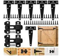 HOTUT 6 Pack 100mm (4") Tee Hinges, Heavy Duty T-Hinges with 2 Stainless Steel Door Latch, Metal T Hinge with Rustproof Coating, for Wooden Gates, Shed Doors, Barn Doors & External Use