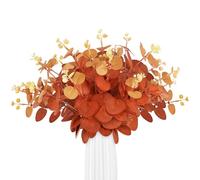 HOTUT Artificial Fall eucalyptus stems leaves,30Pcs Stems Real Touch Leaf Branches,Silver Dollar Eucalyptus Plant,Orange Foliage,Bulk,for Wedding,Bouquet,Autumn Decorations, Floral Arrangement